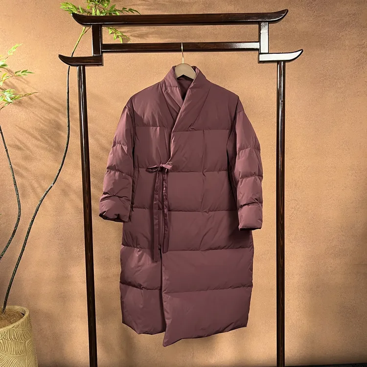 福熹『紫烟暖』新中式国风女款交领拉链绑带羽绒服外套