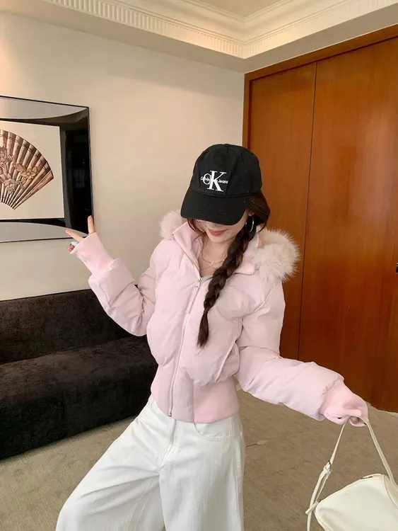 【专属】小海鸥短款收腰大毛领女棉服冬新款甜辣显瘦加厚棉衣外套潮