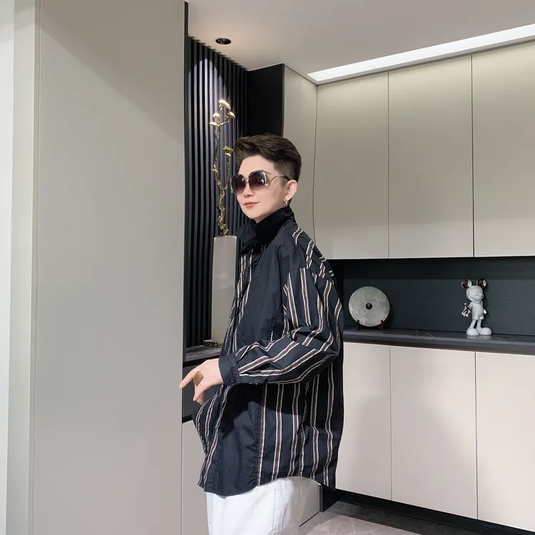 【六哥原创】春季设计网红款宽松百搭时尚条纹洋气休闲长袖衬衫