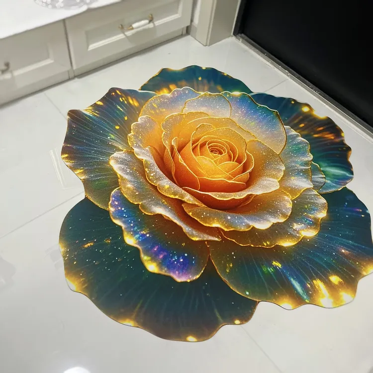 永生花玫瑰设计款立体硅藻泥地垫入户浴室厨房卫生间门吸水防滑垫
