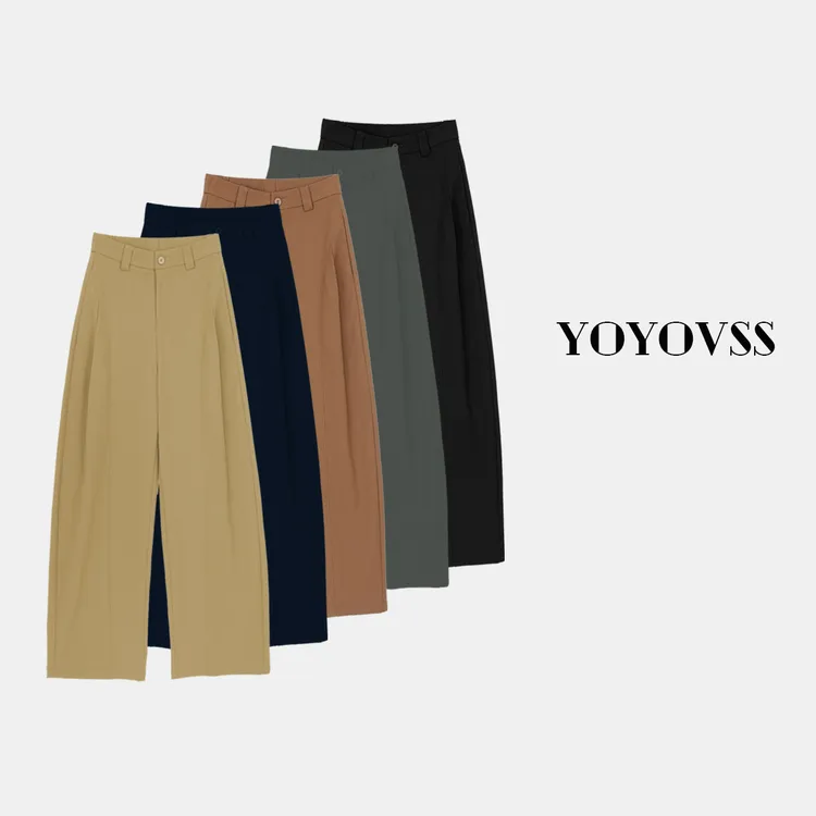 [贝斯裤]早秋新款窄版压褶阔腿裤显瘦百搭爆款休闲裤高腰弯刀裤女