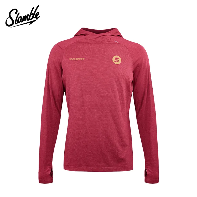 SLAMBLE莱赛尔连帽运动长袖T恤男女春季新款跑步健身速干上衣