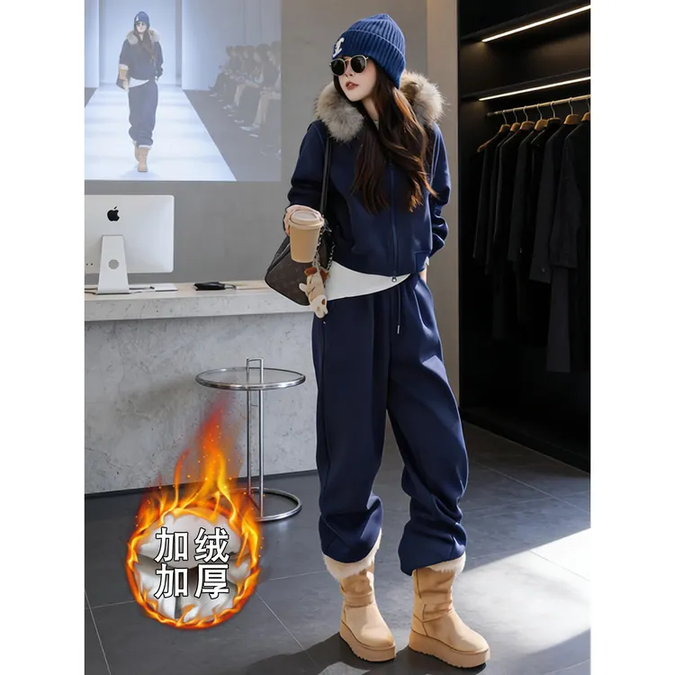 2026超火冬装一整套韩系时尚气质慵懒风加绒加厚卫衣阔腿裤两件套