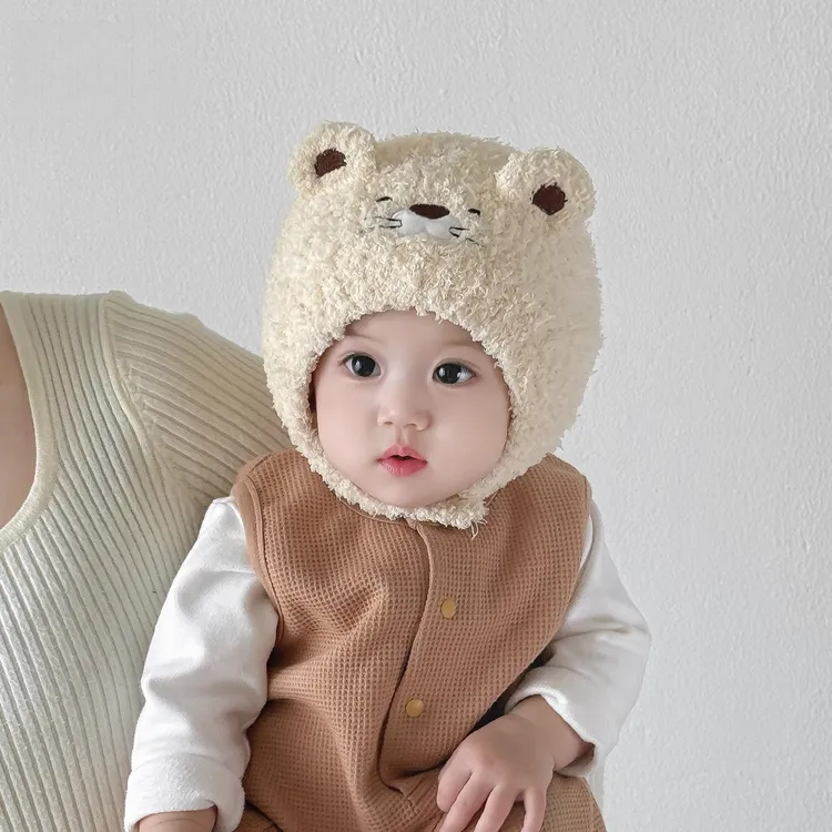 婴儿帽子秋冬季男女宝宝毛绒帽婴幼儿针织帽加厚保暖护耳帽套头帽