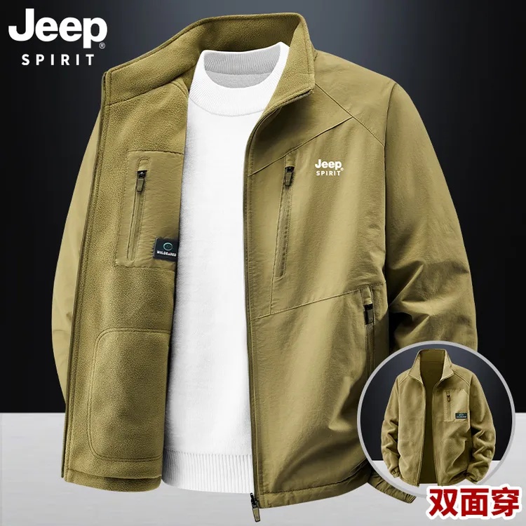 JEEPSPIRIT吉普冬季40-50岁男士夹克双面穿加绒行政夹克卫衣外套