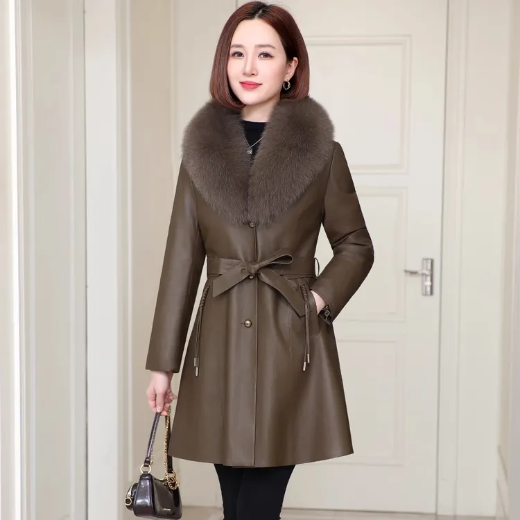 2025新款海宁真皮羽绒服女冬季中年妈妈修身绵羊皮外套中长款皮衣