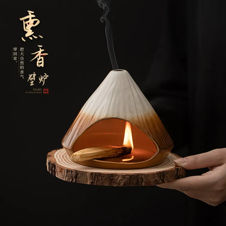富士山熏香小壁炉雪松鼠尾草熏香炉秘鲁圣木助眠大号窑变陶瓷香炉
