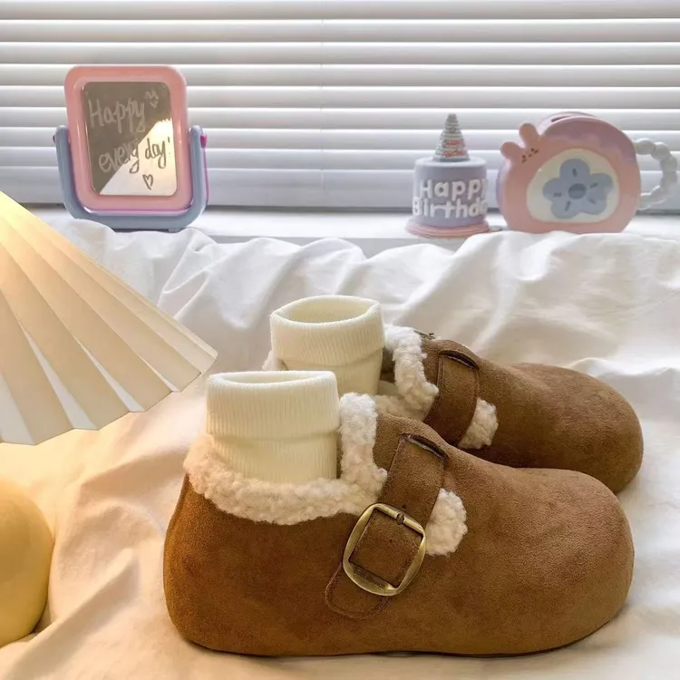 厚底内增高加绒全包鞋女2025新款冬毛毛鞋雪地靴勃肯鞋增高