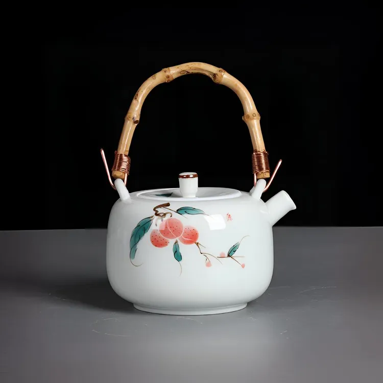 手绘荔枝提梁大号茶具复古家用陶瓷大容量泡茶壶简约纯手工中式