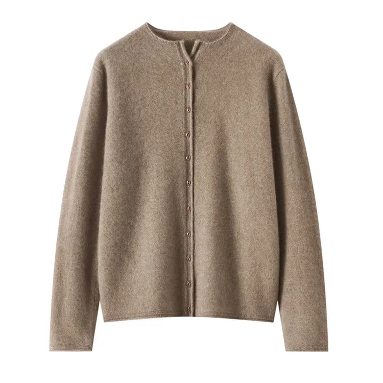 100%山羊绒~百搭通勤！简单不失高级！鱼眼扣卷边羊绒开衫2502