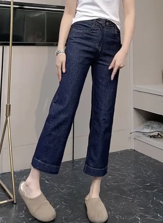 早秋新款高腰直牛仔裤女2025大码宽松显瘦小个子微弹直筒阔腿裤