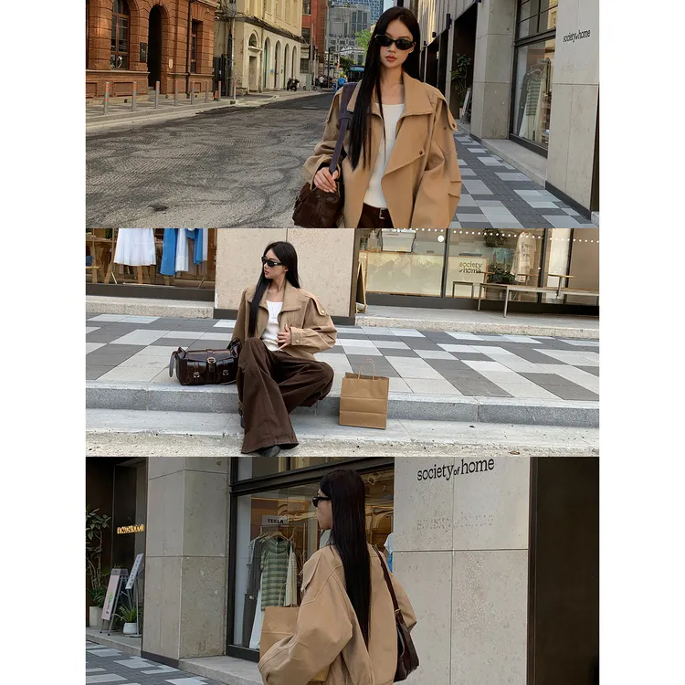 【世纪阴天】秋季美式复古翻领纽扣气质外套253K2933