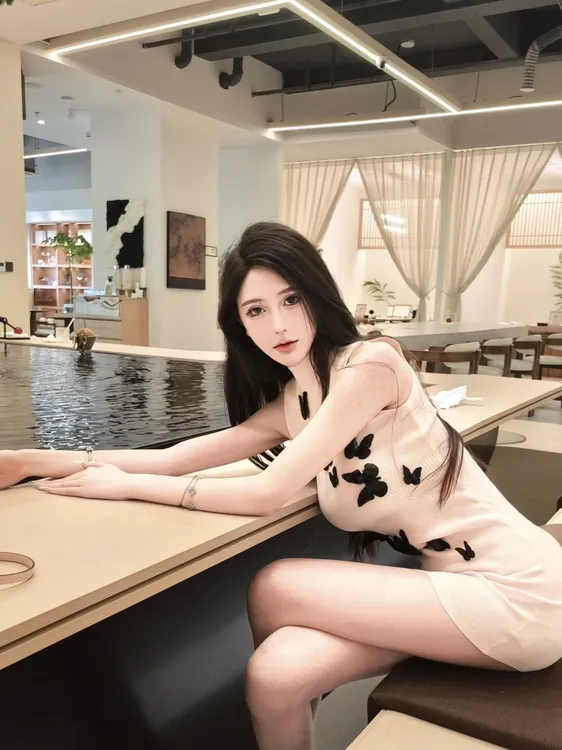 小香风气质粉色立体亮片蝴蝶连衣裙女设计感小众半高领收腰包臀裙