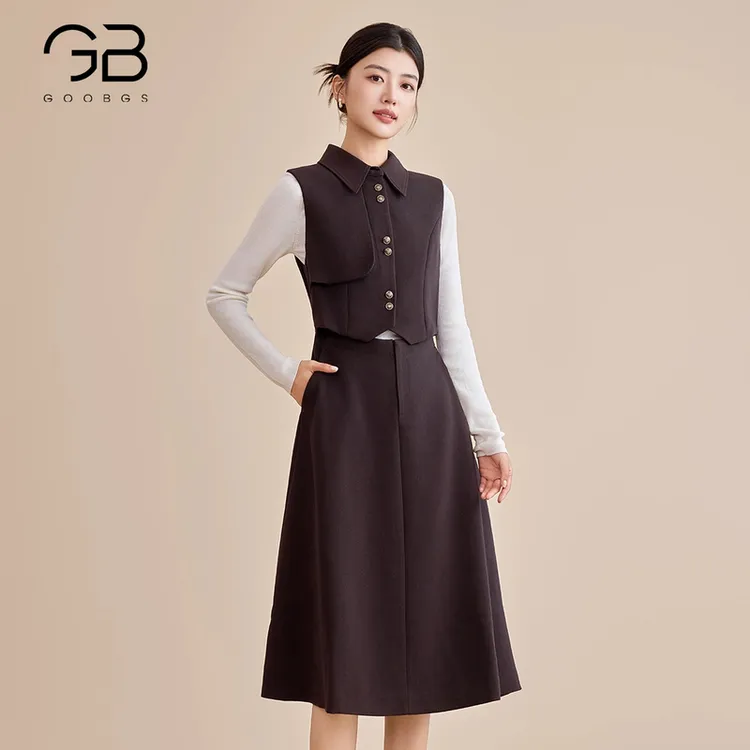 【谷邦L+】谷邦GOOBGS 翻领收腰背心连衣裙  G2443117