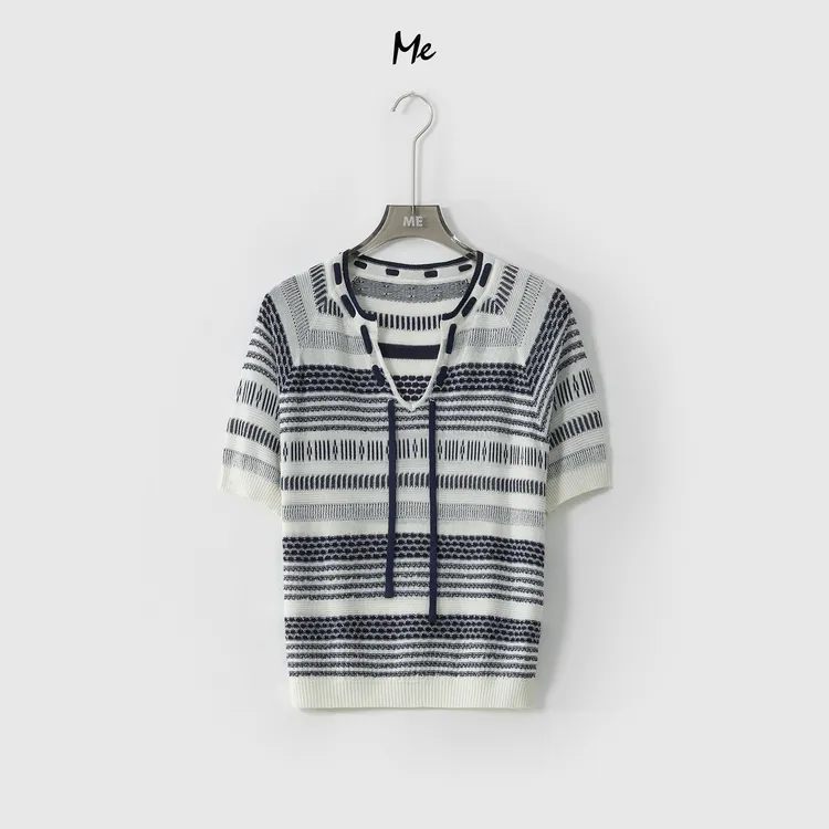 ME【穿绳几何针织衫】莱赛尔亚麻混纺冰肤感透气显瘦针织衫MESS2673
