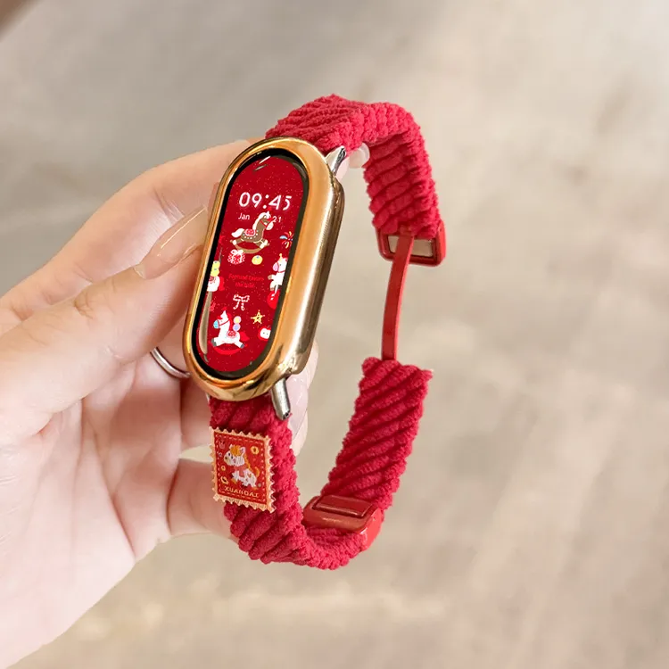 适用于小米手环10表带马年新年款灯芯绒9磁吸扣NFC陶瓷版红色腕带