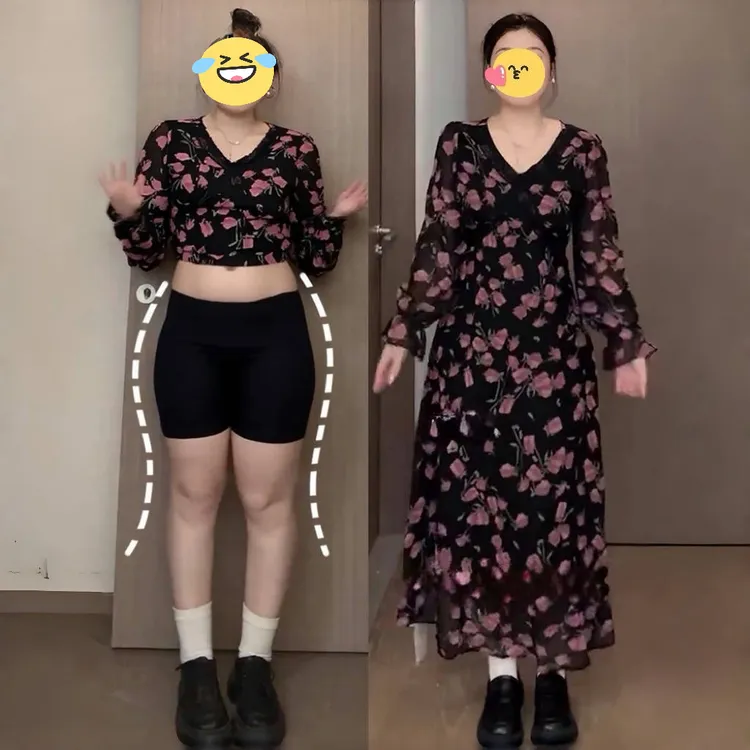 大码法式黑色碎花连衣裙女秋季胖MM梨型身材收腰显瘦高级感长裙子