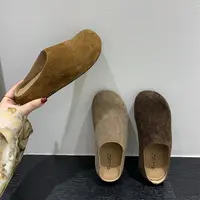牛皮版！厚底软底包头半拖勃肯鞋乐福鞋秋冬单鞋一脚蹬穆勒鞋女鞋1