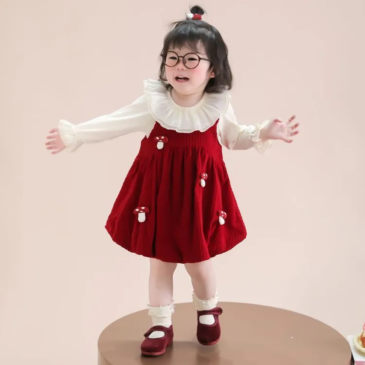 2025春秋季新款洋气女童连衣裙套装洋气打底衫背带裙两件套公主裙