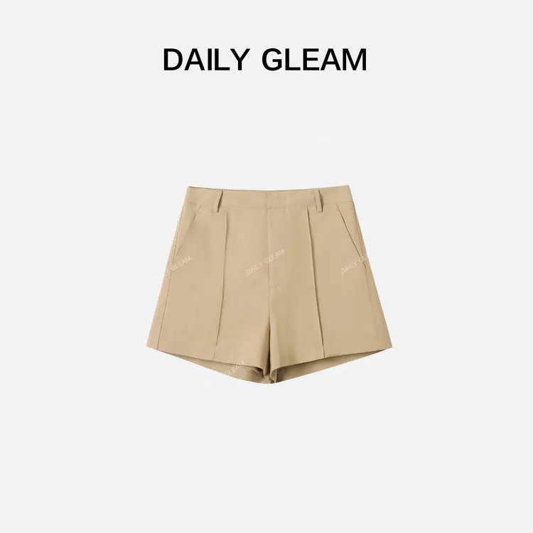 DAILY GLEAM/戴莉格琳【杏调】2024时尚百搭高定休闲高腰短裤TKD005