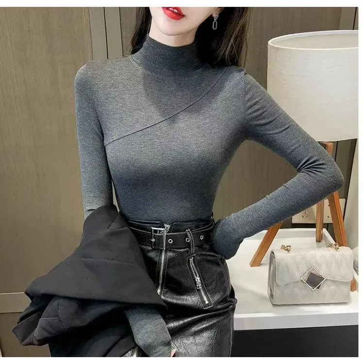 2025秋冬气质百搭半高领打底衫女时尚减龄显瘦内搭洋气上衣t恤