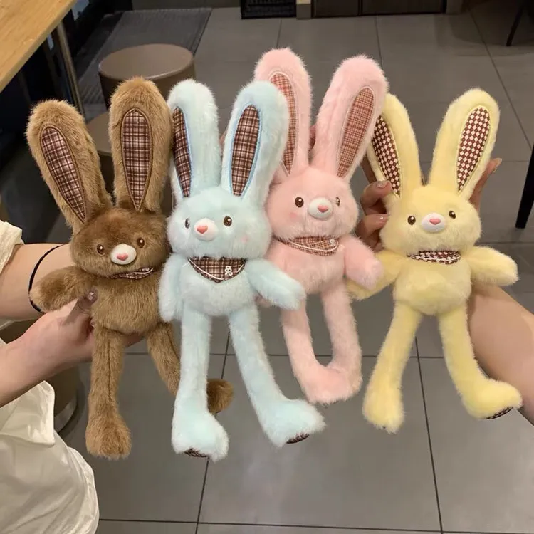 【新趣】可露丽抽拉兔子可爱格子耳朵条纹抽拉卡通兔子挂件玩偶