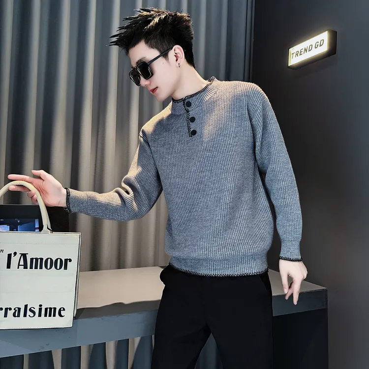灰色毛衣男秋冬季加厚内搭线衣打底衫2025新款痞帅休闲针织衫外套