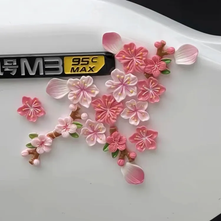 3d立体桃花车贴汽车电动车花朵装饰贴无痕点胶内饰树脂樱花