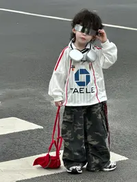 男童秋季套装2025新款潮流拼接撞色长袖卫衣工装裤两件套套装