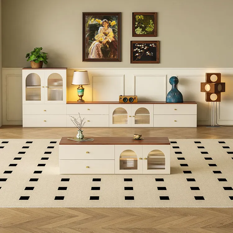 九尘法式复古落地电视柜客厅新款落地电视机柜茶几组合家用储物柜