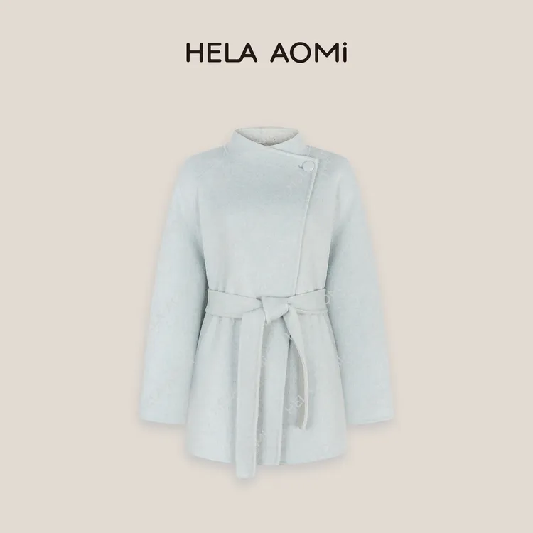 HELA AOMI“双面双穿”绵羊毛75%桑蚕丝莱赛尔羊驼毛遮肉一手长大衣