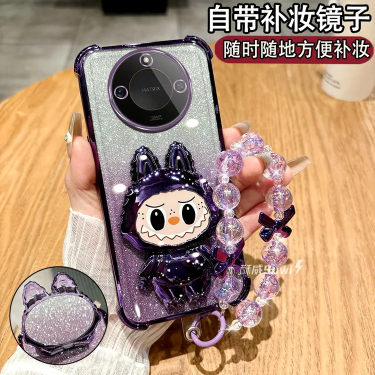 适用荣耀X70手机壳气囊硅胶X60网红女款X50支架X40镜子X30挂绳