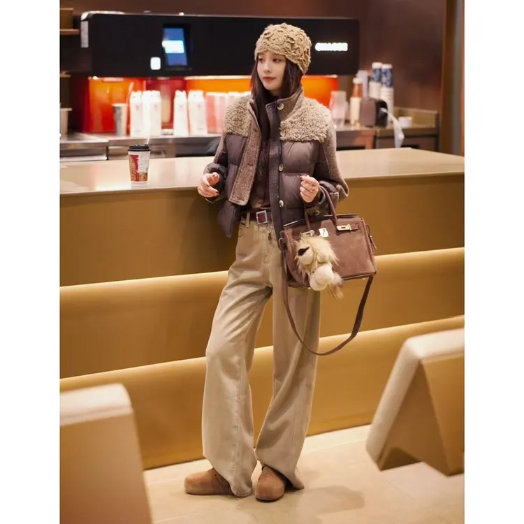 【枕月】冬季新款毛毛拼接设计感立领拼接90白鸭绒羽绒服外套YR1178