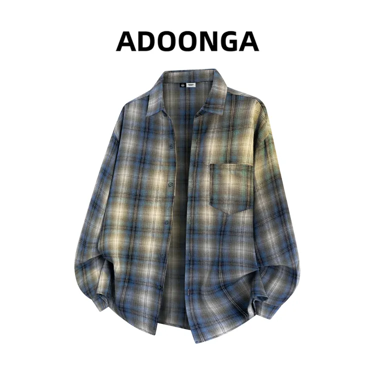 ADOONGA美式复古格子长袖衬衫男女秋款宽松休闲衬衣百搭情侣外套