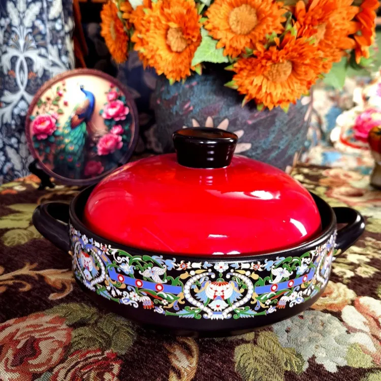 轻奢翘耳朵竹节红盖3.5L陶瓷砂锅家用煲汤炖锅汤锅干烧不裂