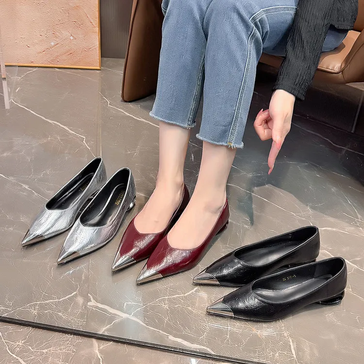 时尚耐磨防滑舒适尖头胶粘异形跟鞋气质单鞋跟鞋软皮秋季2025-2