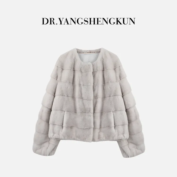 杨圣坤2025新品女士圆领横排进口紫罗兰水貂皮草外套TR2582861