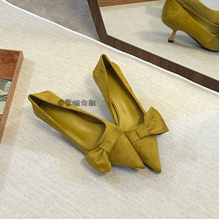 法式尖头高跟鞋细跟单鞋女2025年春夏新款蝴蝶结气质温柔女跟鞋