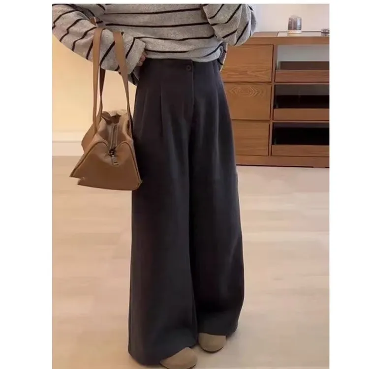 【现货+运费险】加厚毛呢裤秋冬慵懒高级高腰直筒阔腿裤