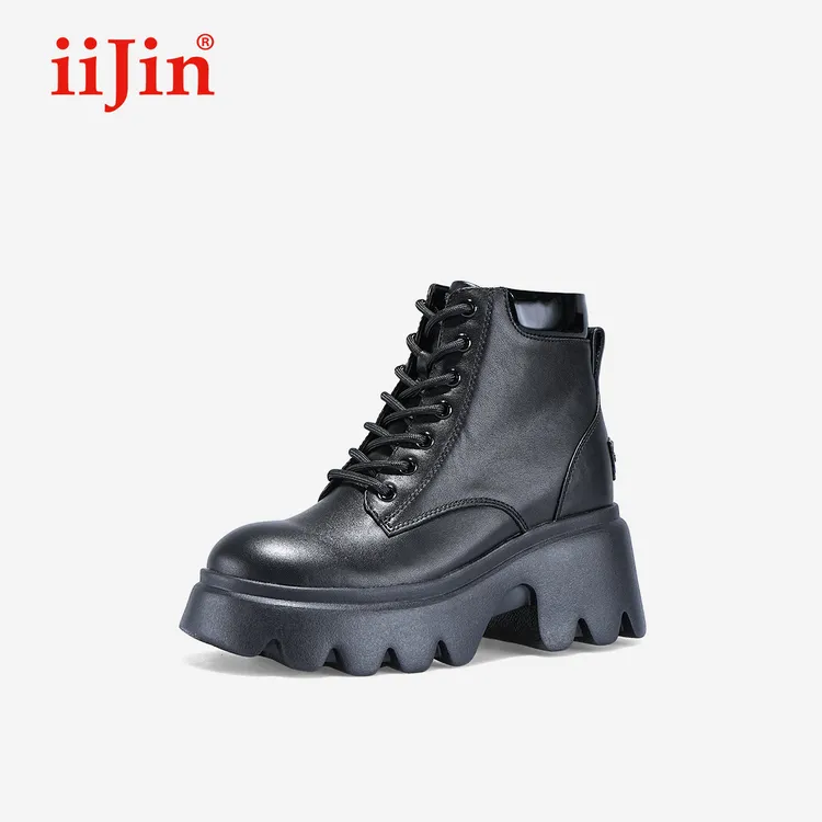 iiJin艾今官方24新品9.5cm厚底内增高超轻真皮马丁短筒靴女706MNA