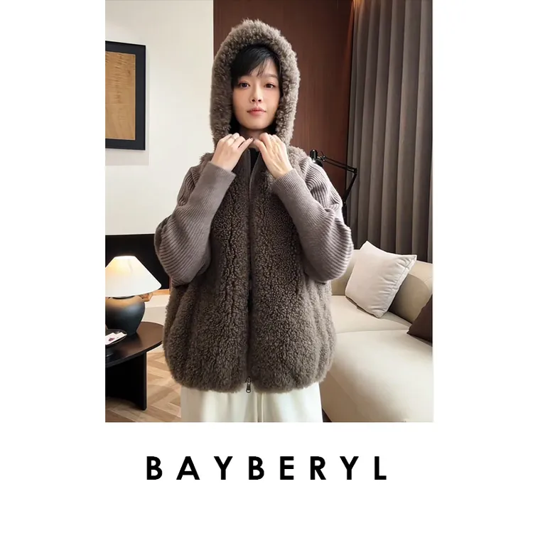 BAYBERYL老贝香槟*拼接连帽抽绳外套MF5H2545-10/22