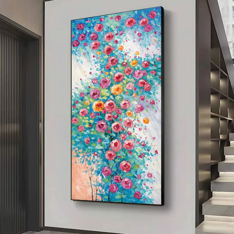 盛世蔷薇新款轻奢装饰客厅玄关挂画2025最新款高级感玄关挂画油画