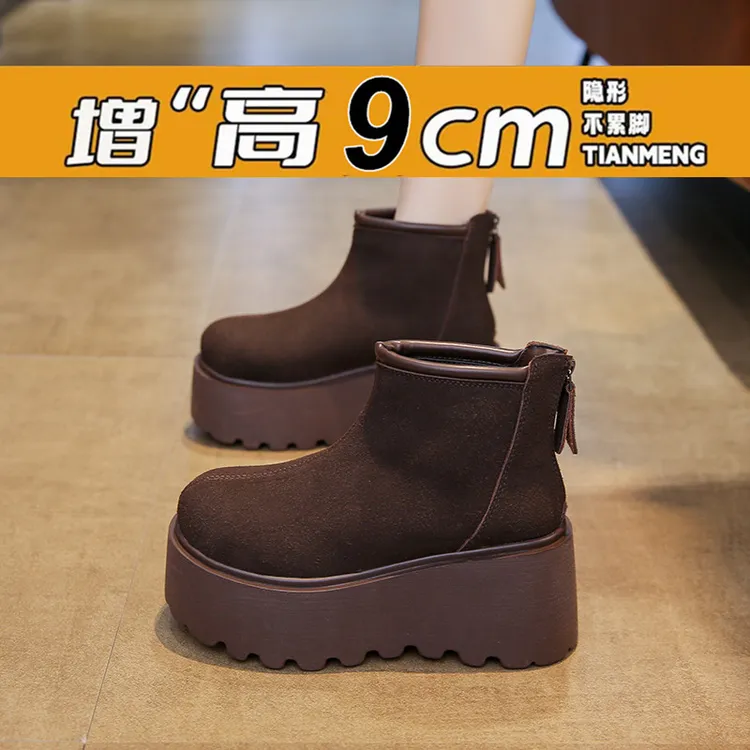 小个子增高9cm马丁靴女2025新款秋冬厚底短靴加绒保暖棉鞋小码33