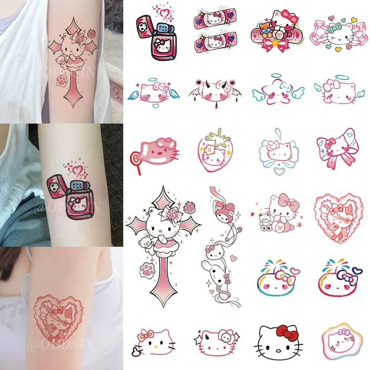 HelloKitty可爱卡通纹身贴纸彩色防水持久仿真少女小清新甜酷花臂