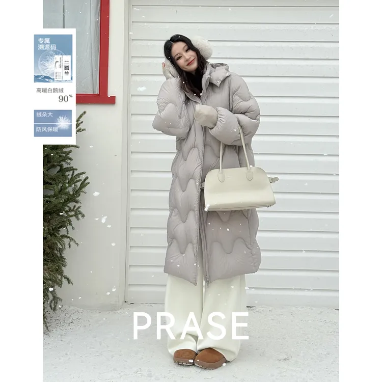 PRASE·噜【大鹅被】新国标90白鹅绒保暖连帽冬长款鹅绒服女PR510E14