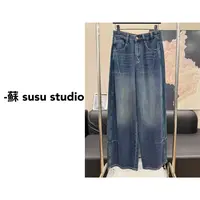 MM【磨毛款】2025新款美式复古宽松高腰显瘦阔腿牛仔弯163