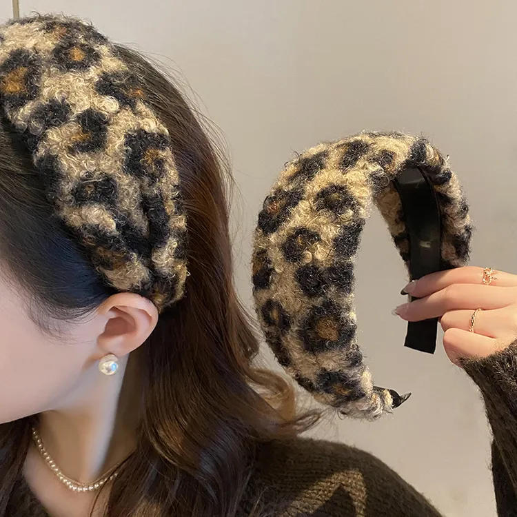 古早豹纹宽边羊羔毛发箍女显脸小发卡遮发缝头箍复古百搭新款头饰