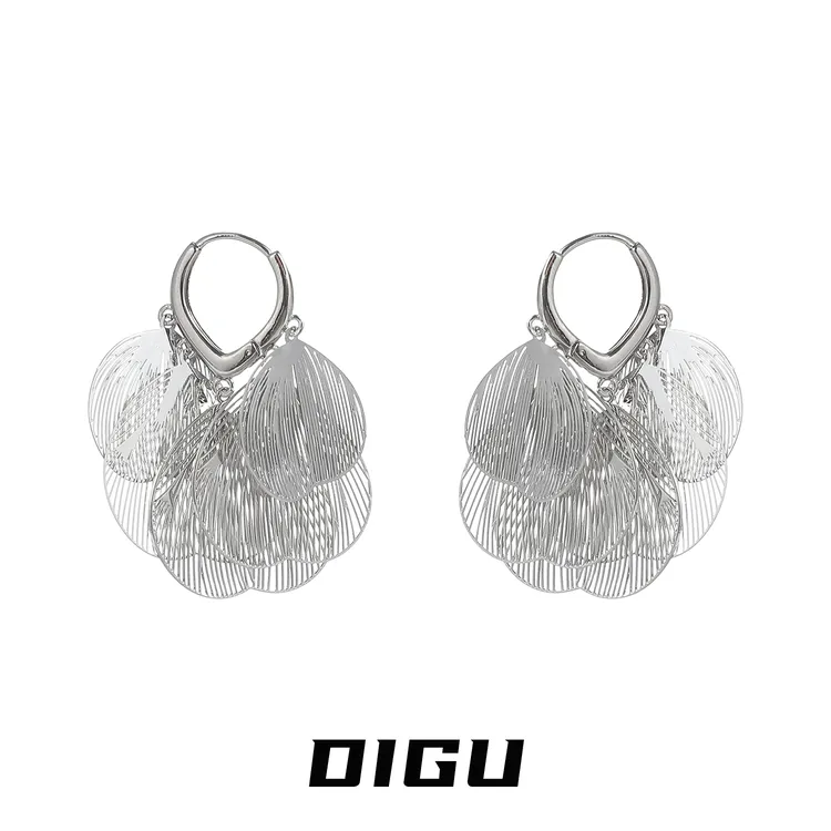 嘀咕家 铜合金耳饰 气质金属镂空花瓣流苏耳环轻奢花朵耳扣耳饰