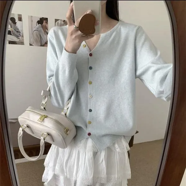 【秋季上新】长袖短款设计感开衫款女百搭针织衫毛针织衫韩版温柔
