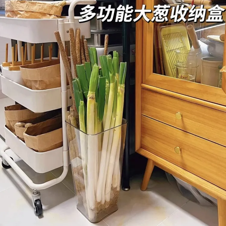 多功能大葱收纳盒铁棍山药透明收纳桶厨房姜蒜食材大容量整理筒
